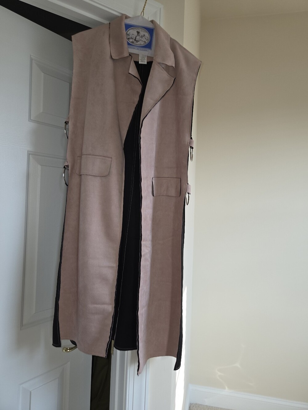 Sleeveless Long Dusty Rose Vest Coat - 3% Spandex, 97% Polyester